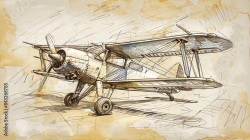 Vintage airplane sketch for travel or aviation themed designs