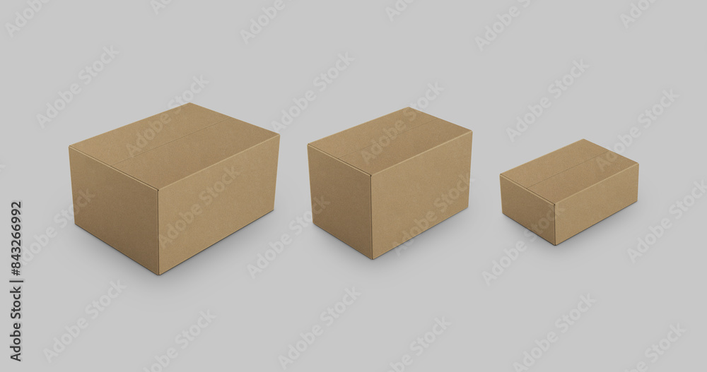 Rectangular Cardboard Box Set. 3D Illustration. Rectangular Cardboard Box Set. 3D Illustration.