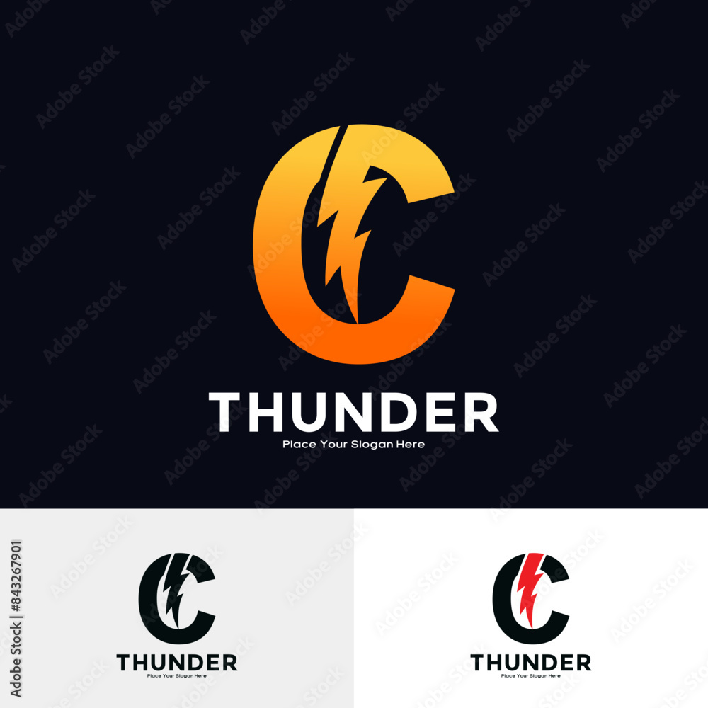 Letter C Thunder Logo vector template. Suitable for business, initial Lightning Bolt, corporate, technology, and poster illustration symbol Letter C Thunder Logo vector template. Suitable for business, initial Lightning Bolt, corporate, technology, and poster illustration symbol