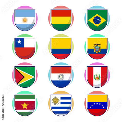 South american continent flags. Flat cartoon vector element design, travel symbols, landmark symbols, geography and map flags emblem. Free Download South american continent flags. Flat cartoon vector element design, travel symbols, landmark symbols, geography and map flags emblem. - GFXLoad