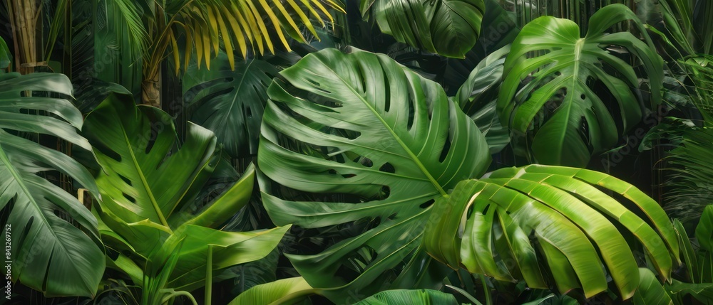 Fototapeta premium tropical forest leaf background. tropical leaves backdrop