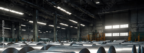 Rolls of metal sheet. Zinc, aluminium or steel sheet rolls on in factory.	