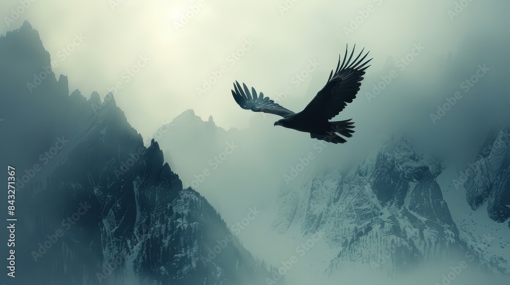 Fototapeta premium Eagle silhouette merging with mountain peaks