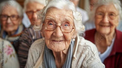 A group of Caucasian old people smiling at camera © Seamless Studio