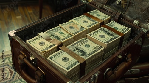 Vintage suitcase full of money for financial or crime themed designs