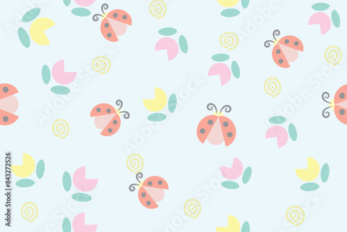 seamless bug and  flower pattern