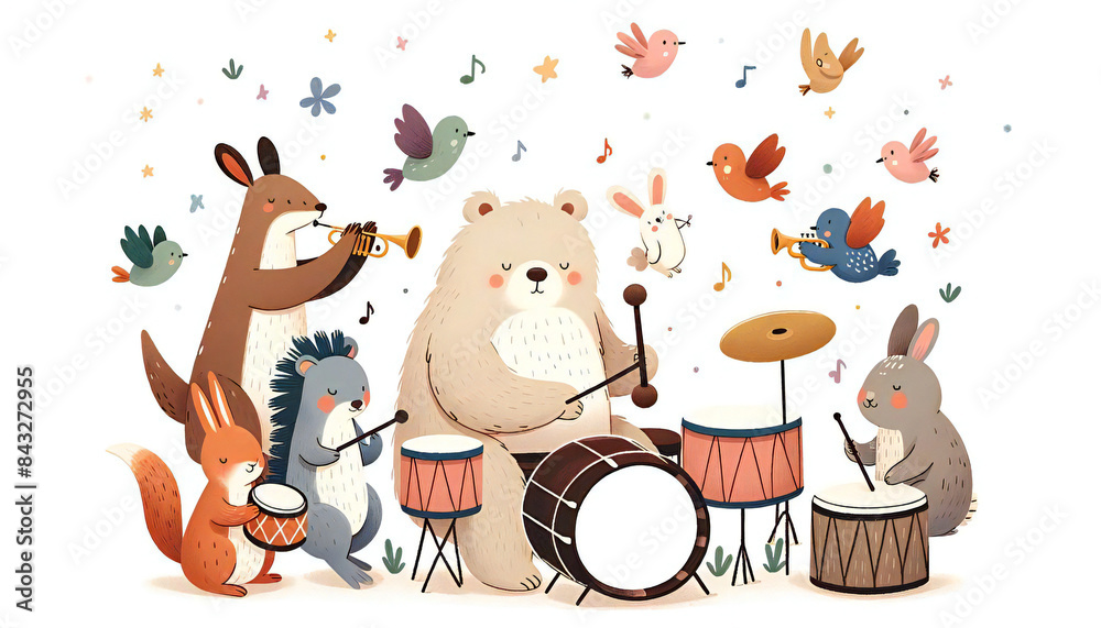 Naklejka premium やわらかい雰囲気の動物の音楽隊