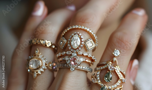 hand of woman wearing diamond ring. Beautiful jewelry