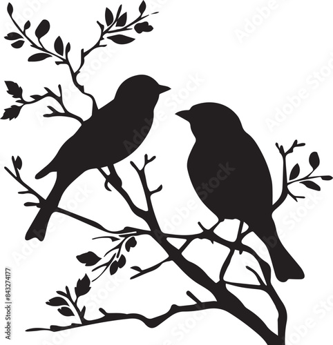set of silhouettes of birds on a branch