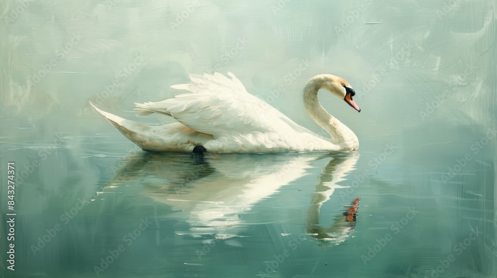 Obraz premium White swan on a lake reflecting peace and tranquility