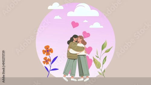 Best Friends Day, a simple animation of two people hugging as a symbol of friendship and mutual love photo