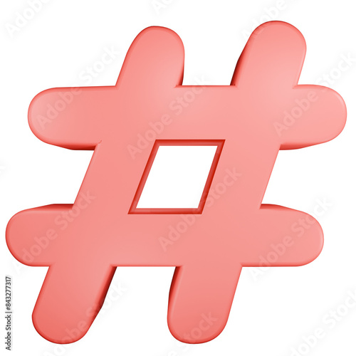 red Hashtag symbol 3D PNG