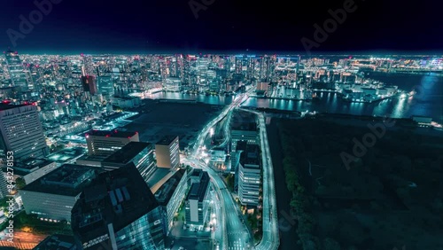 汐留の高層ビルから見るお台場方面の夜景タイムラプス photo