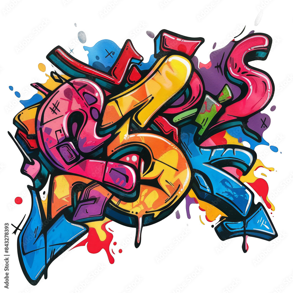 A colorful graffiti of numbers and letters with a white background A colorful graffiti of numbers and letters with a white background