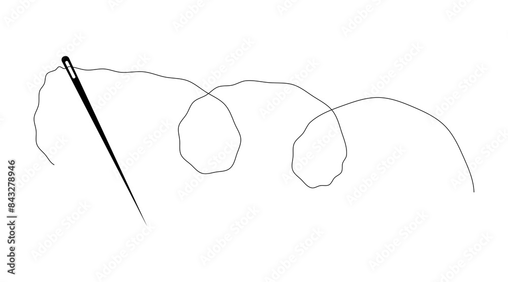 Sewing needle icon with a long black thread illustration. Sewing needle icon with a long black thread illustration.