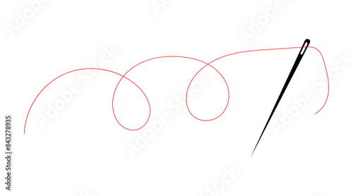 Sewing needle icon with a long black thread illustration.