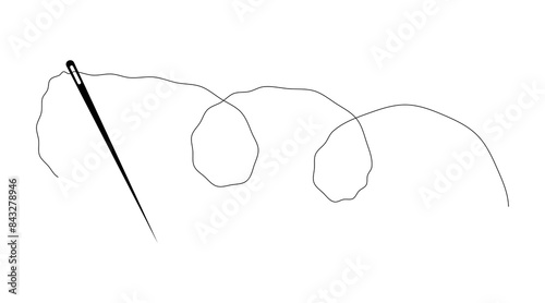 Sewing needle icon with a long black thread illustration.