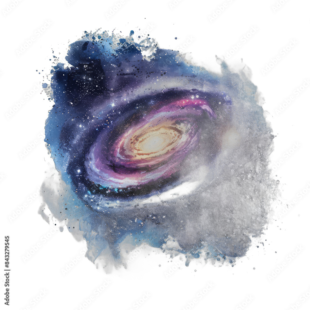 Fototapeta premium A painting of a spiral galaxy with a bright yellow center
