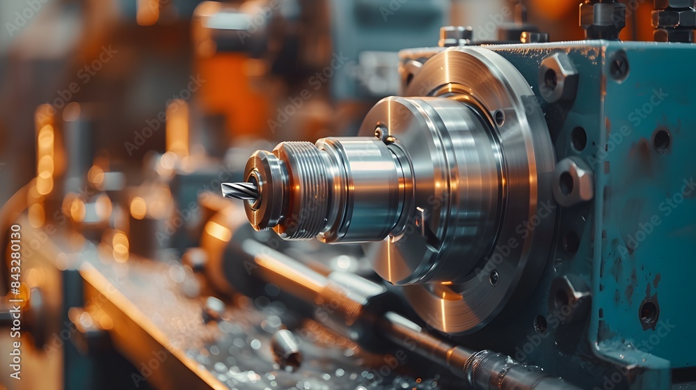 A closeup shot of an industrial machine tool with its sp showroom, with the focus on one small and powerful drill in motion creating holes into metal piece. A closeup shot of an industrial machine tool with its sp showroom, with the focus on one small and powerful drill in motion creating holes into metal piece.