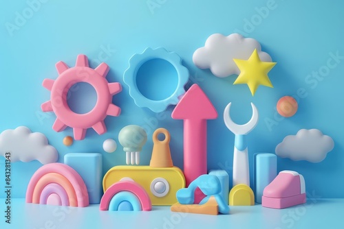 Marketing tools icon 3d blender pastel color Abstract background with light colour palette