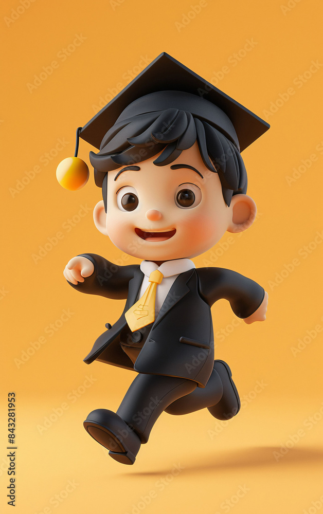 3D illustration of graduate child wearing academic uniform, graduation season student education concept illustration 3D illustration of graduate child wearing academic uniform, graduation season student education concept illustration