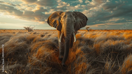 Majestic African Elephant Roaming the Grasslands