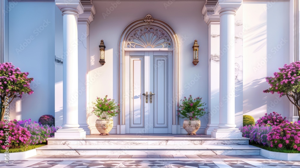 Naklejka premium Welcoming Entryway with Vibrant Flowers