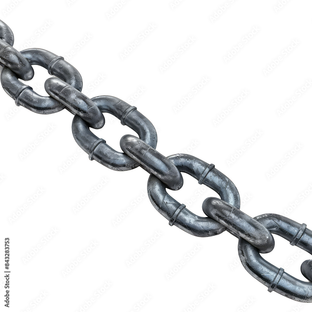A chain of metal links is shown in a white background A chain of metal links is shown in a white background