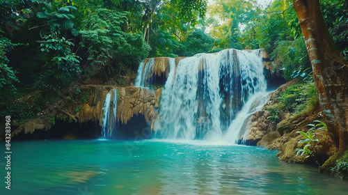 Paradise Water fall. The waterfall name is Sai Yok Noi the famous tourist attractions in thailand   Kanchanaburi