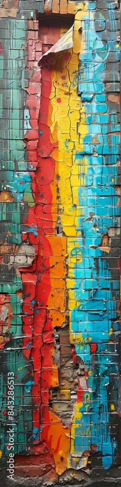 An old brick wall in a city covered with layers of graffiti and street art. An old brick wall in a city covered with layers of graffiti and street art.