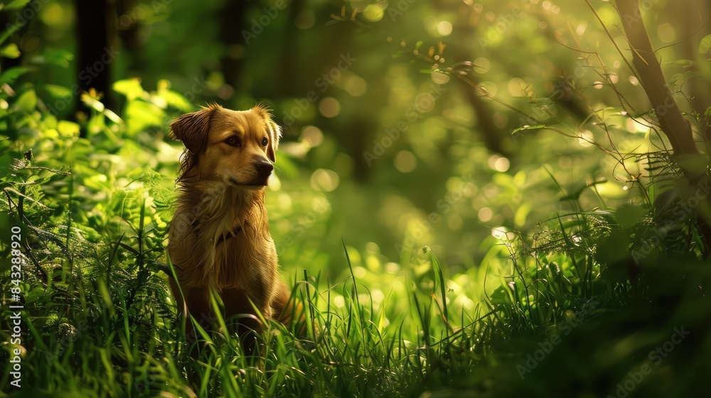 Naklejka premium Dog in Lush Forest Clearing