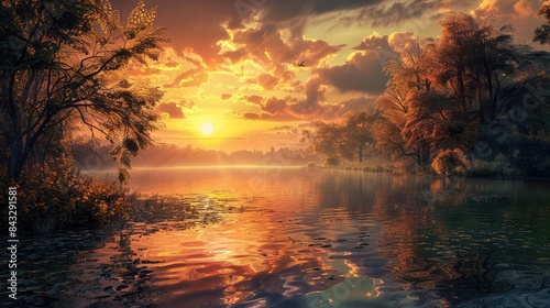Fiery Sunset Over Calm Ocean