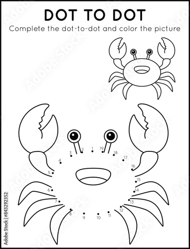 Cute Crab Dot-to-Dot Coloring In Worksheet For Kids