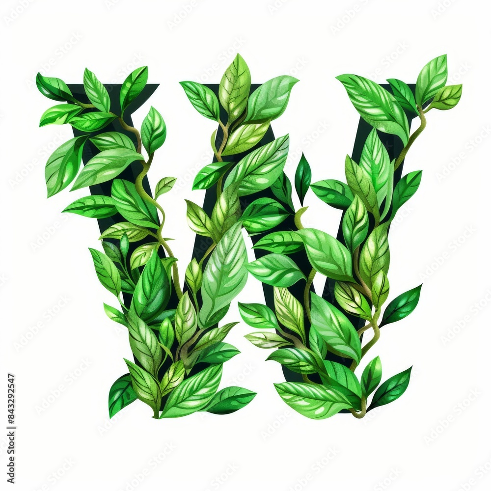 The word W made of leaves. Easy to remove background. Tropical leaves collection. The word W made of leaves. Easy to remove background. Tropical leaves collection.
