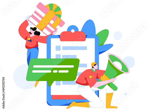 Invite friends to conduct questionnaire flat vector concept operation hand drawn illustration
