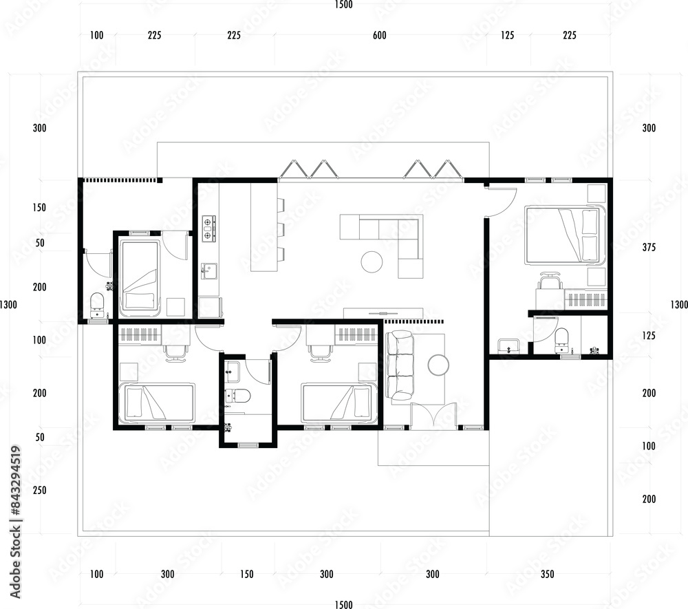 Architecture plan with furniture. home floor plan, isolated on white background, stock illustration. Architecture plan with furniture. home floor plan, isolated on white background, stock illustration.