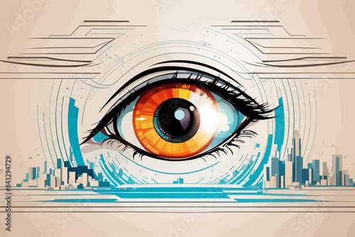 human eye watching entertainment using implanted chip illustration