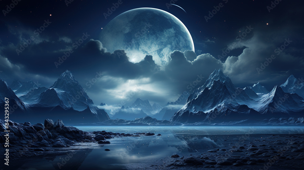 Fototapeta premium Duotone Midnight Blue and Silver mountains cape