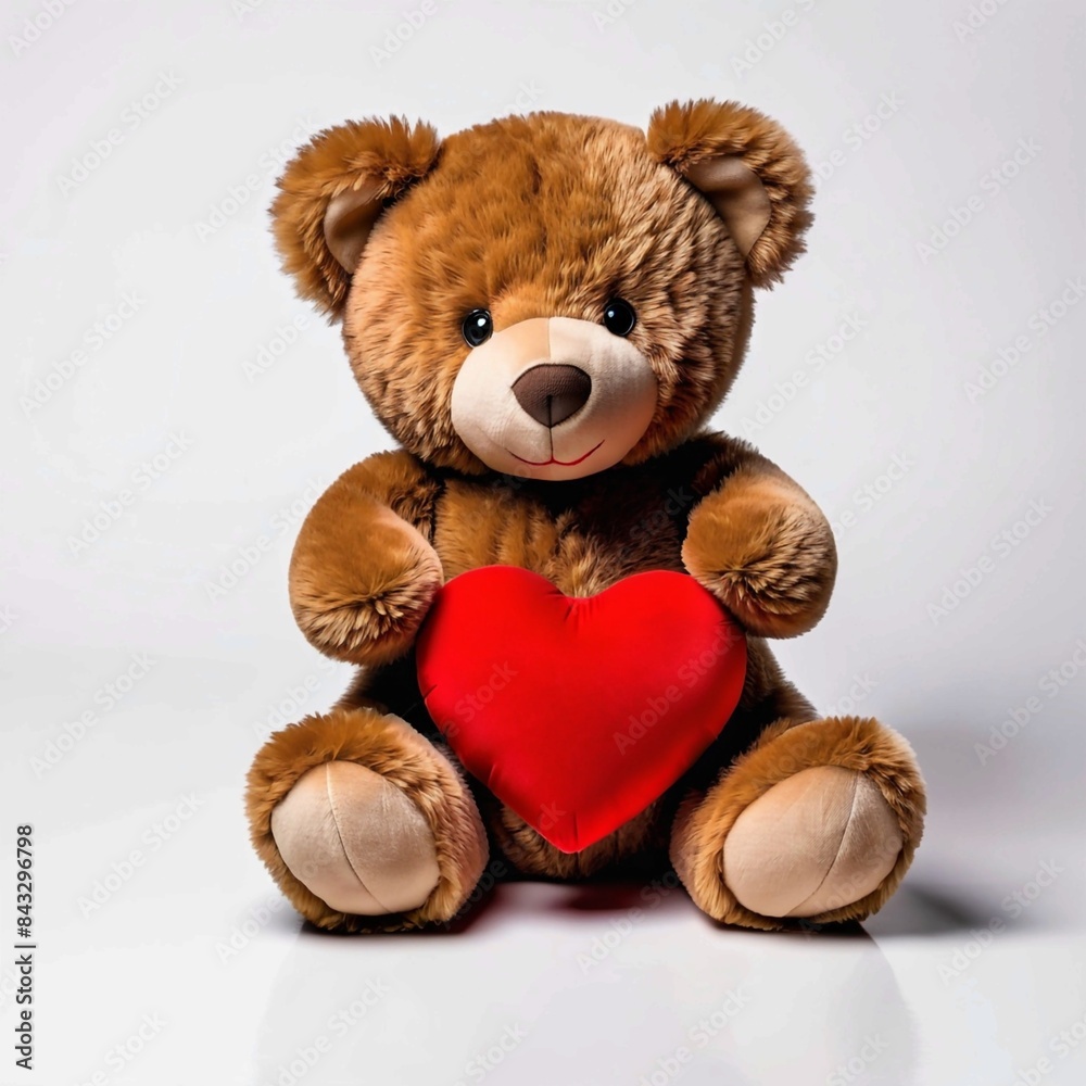 A teddy bear is holding a red heart A teddy bear is holding a red heart