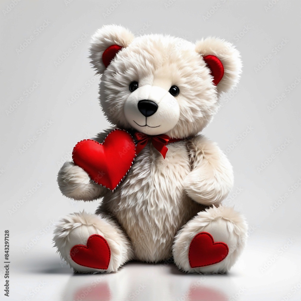 A teddy bear is holding a red heart A teddy bear is holding a red heart