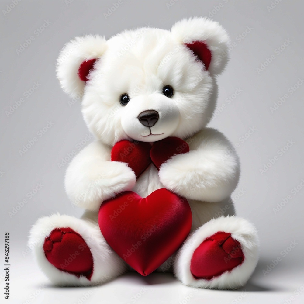 A teddy bear is holding a red heart A teddy bear is holding a red heart