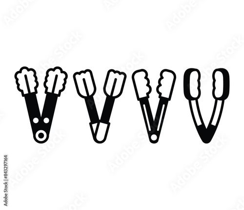 kitchen tongs icons symbol vector design simple black white color illustration collections set isolated