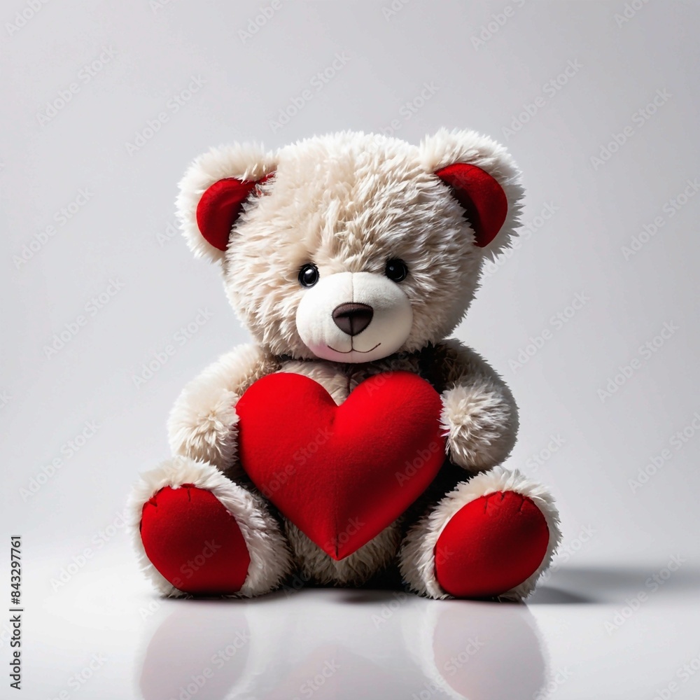 A teddy bear is holding a red heart A teddy bear is holding a red heart