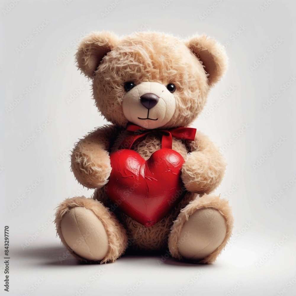 A teddy bear is holding a red heart A teddy bear is holding a red heart