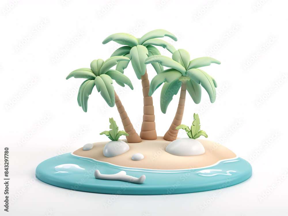 Obraz premium Island coconut tree 3D rendering summer tropical Beginning of Summer solar term illustration