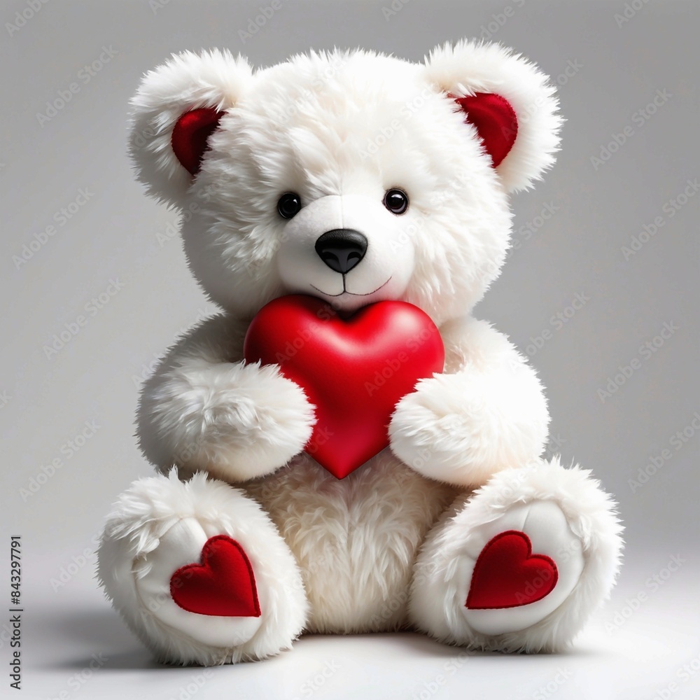 A teddy bear is holding a red heart A teddy bear is holding a red heart