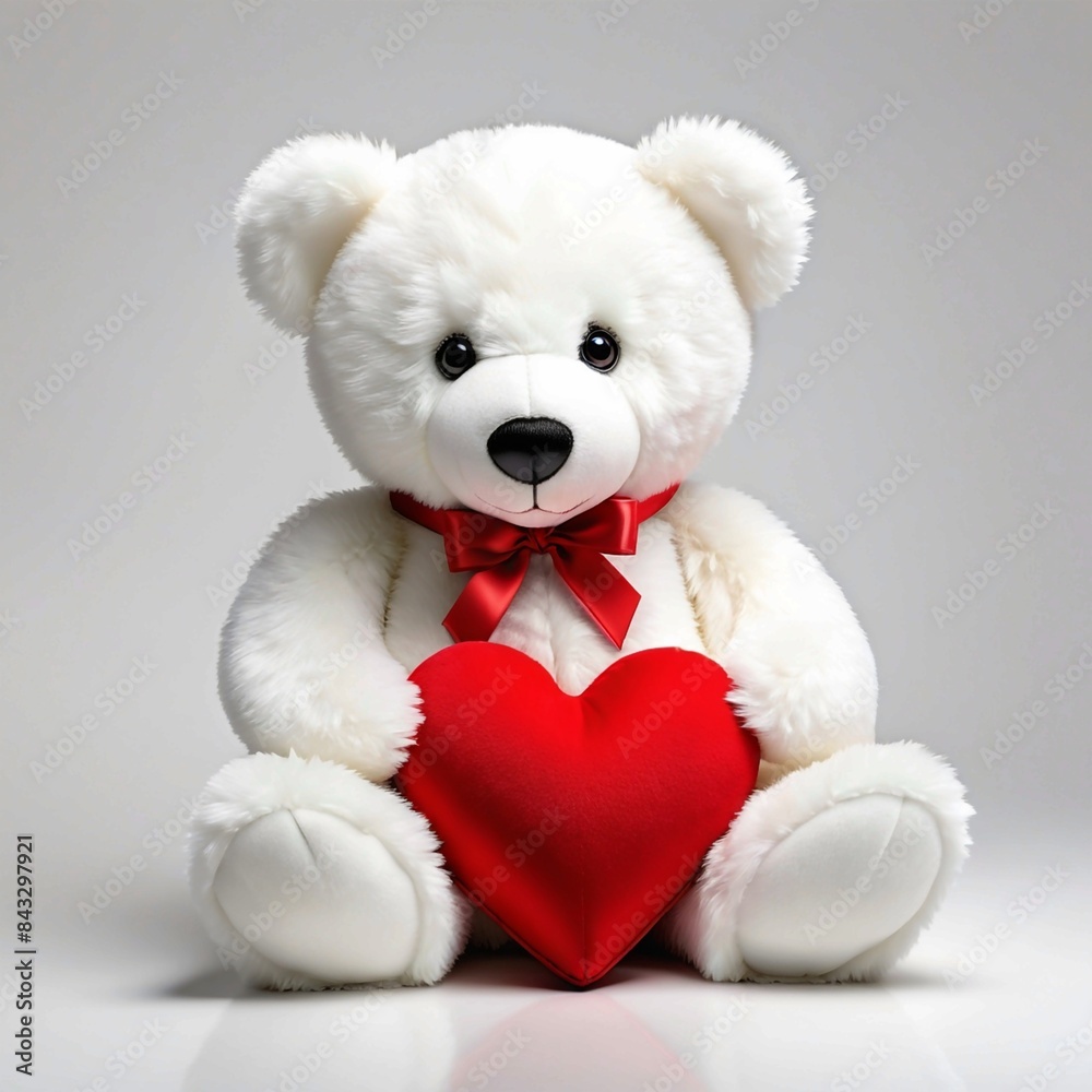 A teddy bear is holding a red heart A teddy bear is holding a red heart