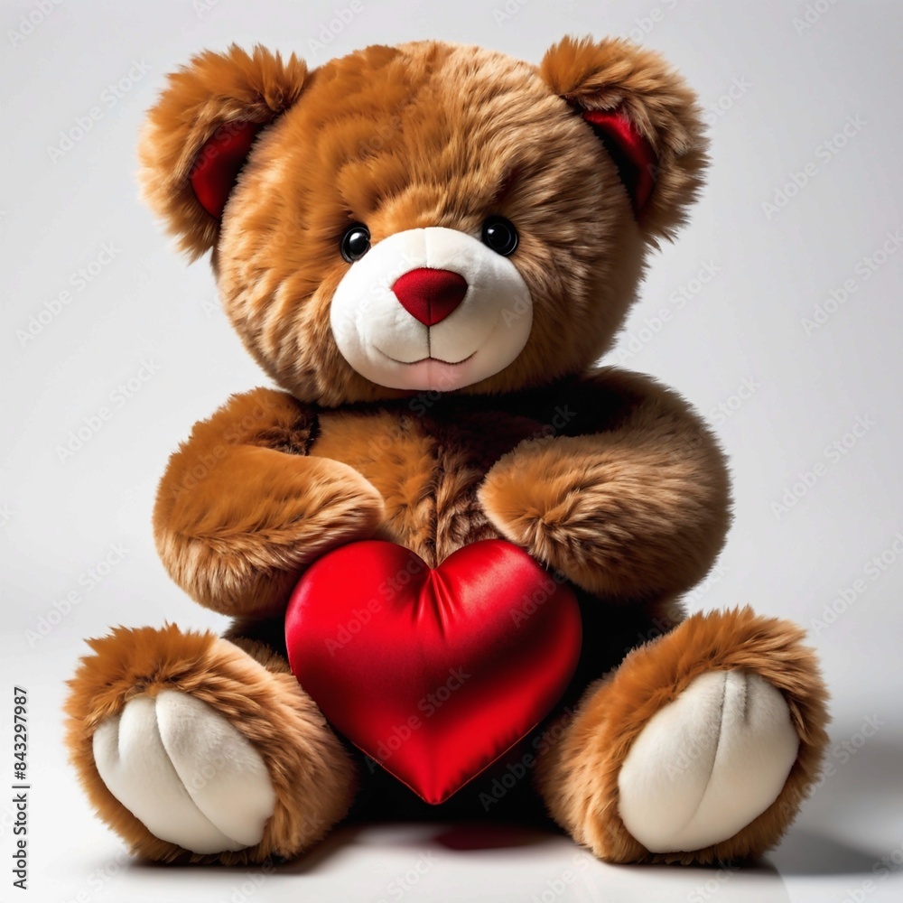 A teddy bear is holding a red heart A teddy bear is holding a red heart