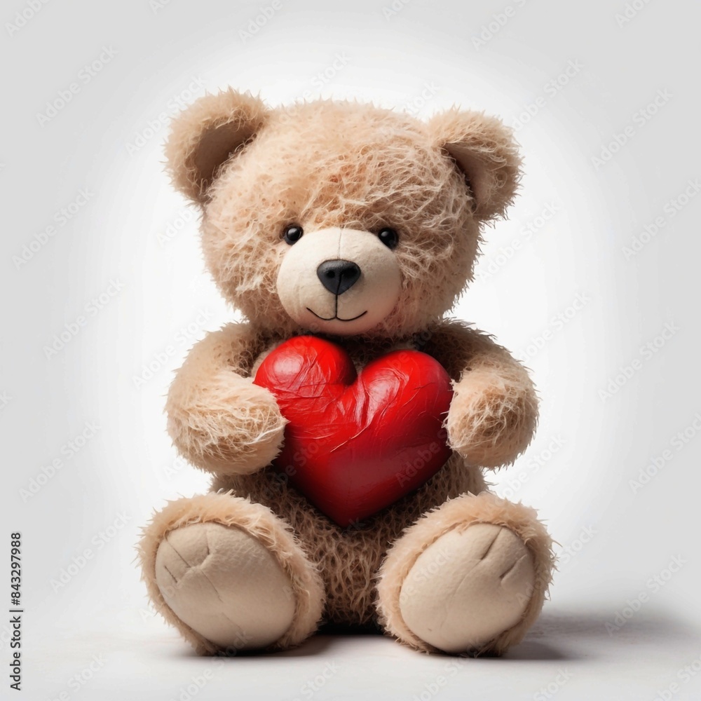 A teddy bear is holding a red heart A teddy bear is holding a red heart