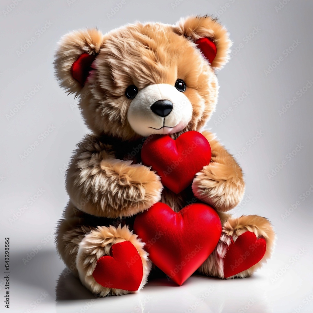 A teddy bear is holding a red heart A teddy bear is holding a red heart
